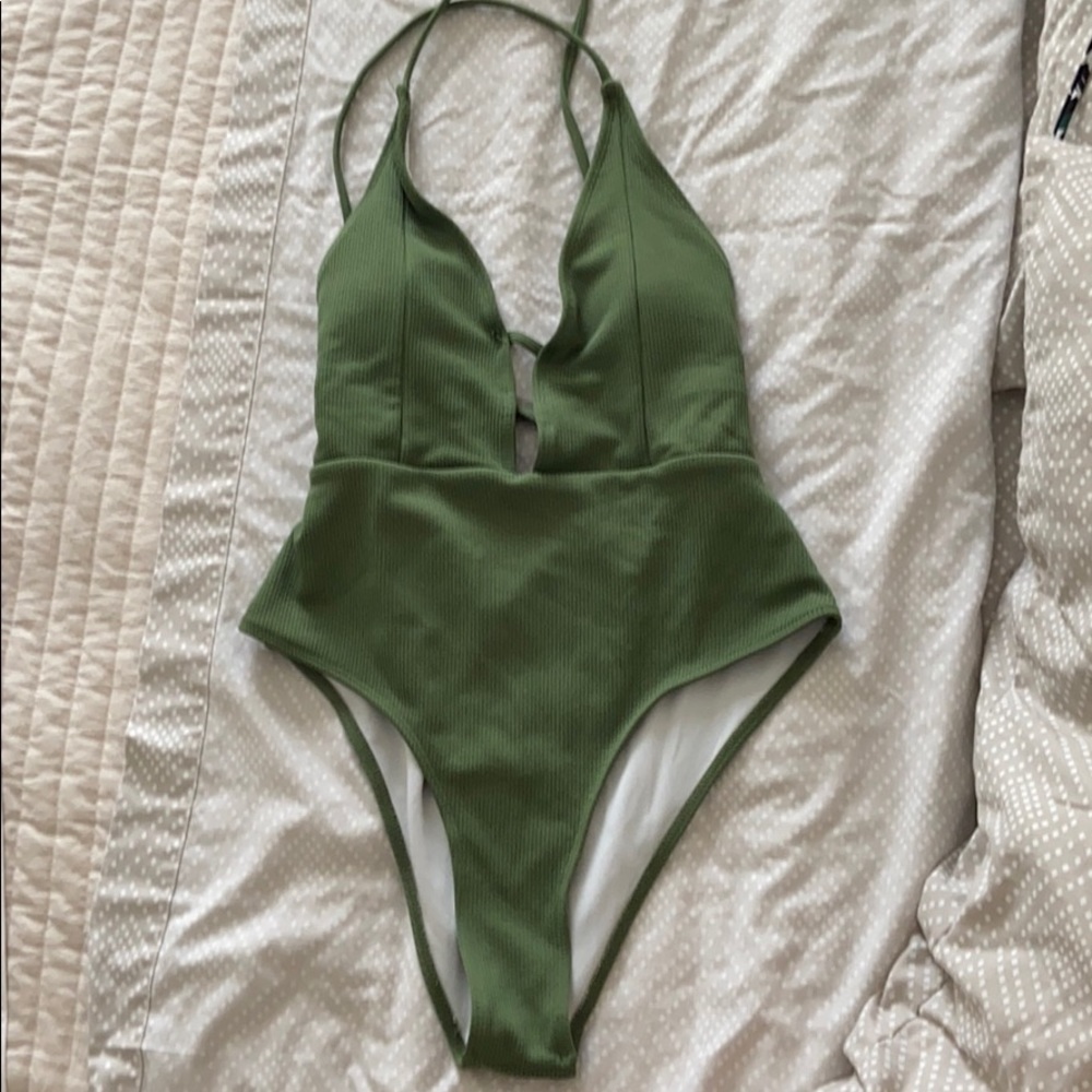 Sexy Plunge V neck ribbed one piece